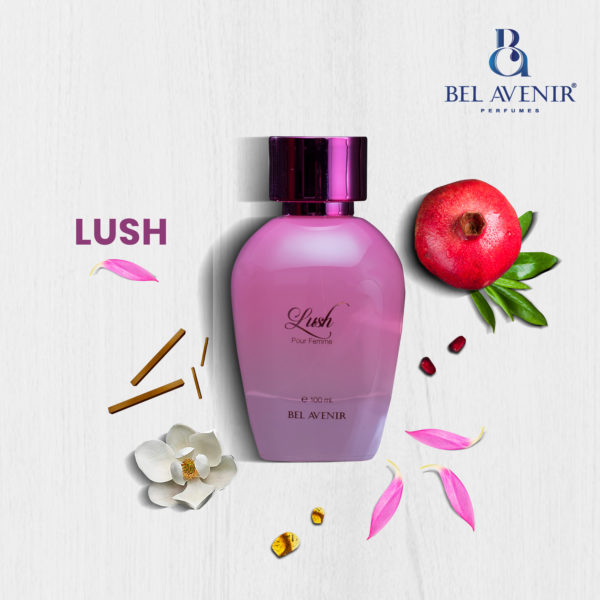 Lush Perfumes have an enthralling and voluptuous fragrance and its perfect for women who is strong and confident yet feminine , sensual and always glamorous. Lush Perfumes can be worn in all Seasons , since it has fresh and uplifting notes which can be worn in summer days and later its notes changes to strong and sensuous fragrance , which is good in evening and winter perfume.Pomegranate in Lush perfume by Belavenir is Rich in antioxidants. The scent of pomegranate is subtle, distinct, twisting the green powdery fragrance of its skin around the sweet-tart and winey aroma of the seeds. Plus Magnolia flowers in Lust are best for creamy sweet light citrus fragrance.